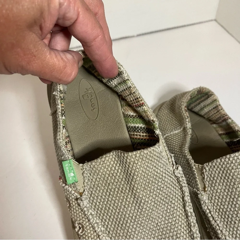 Sanuk Vagabond Sidewalk Surfer Slip On Casual Shoe Youth 3 Tan Tweed EUC Unisex